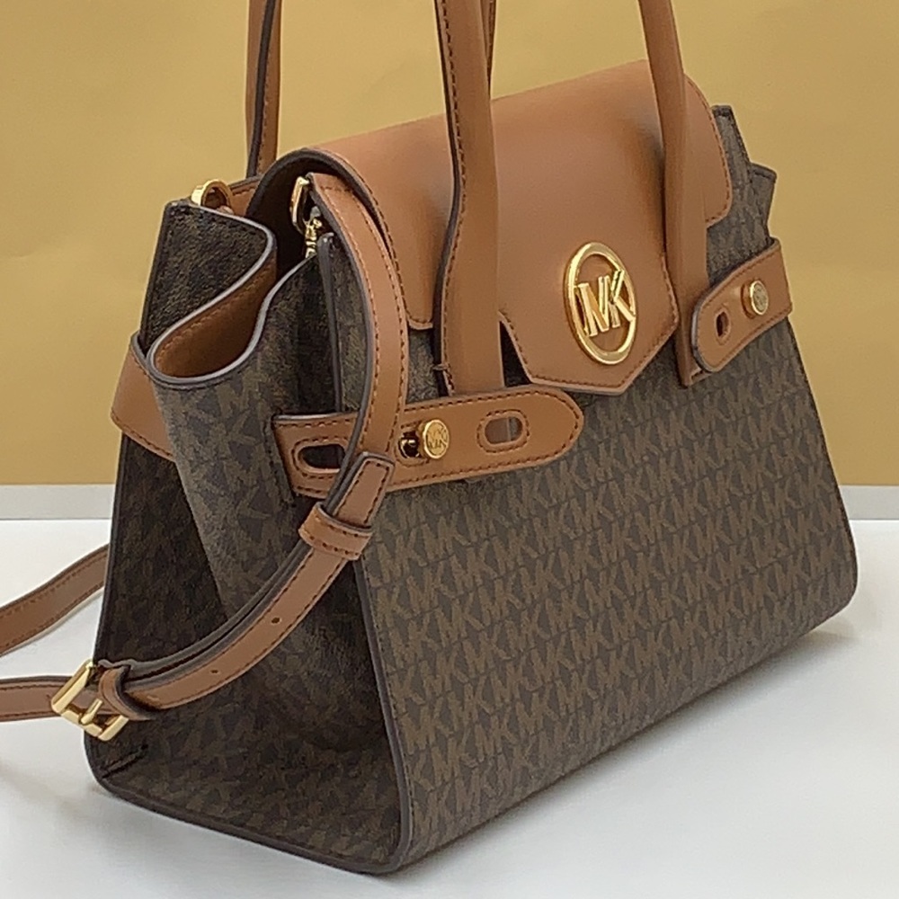 MICHAEL KORS CARMEN MEDIUM FLAP SATCHEL BROWN SIGNATURE COLOR - Picture 3 of 16